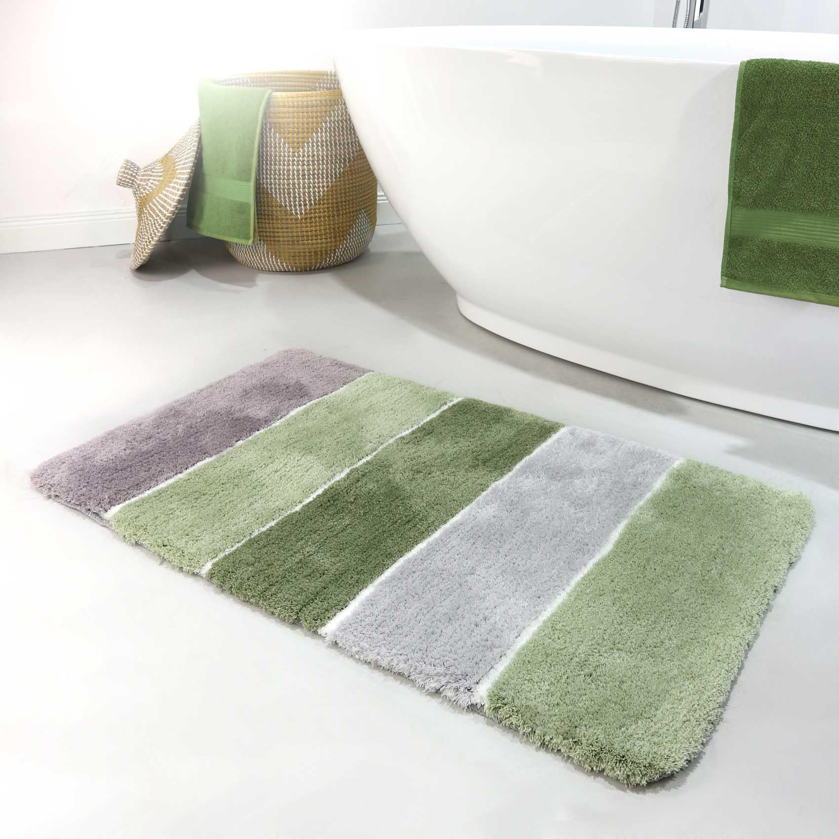 Homie Living Tapis de Bain, Tapis de Bain Moelleux Super Doux l Antidérapant et Lavable Rio Marina (70 x 120 cm, Vert Gris)