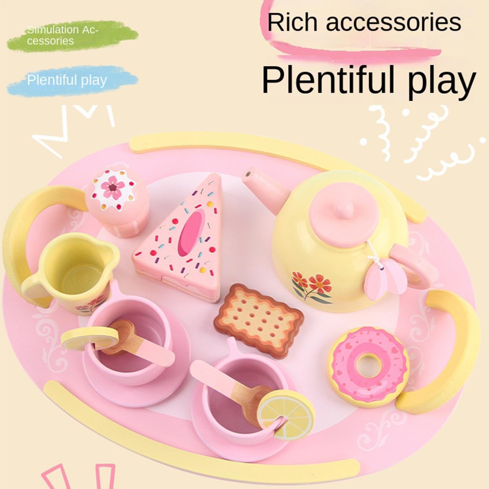 Set Tea Party Per Bambini In Legno Con Dolci Di Imitazione 16 Pezzi