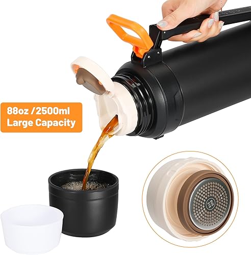 Miniatura 2 de Termo de café grande de 88 onzas para viajes, botella de agua aislada de acero inoxidable de 84.5 fl oz con taza y asa, jarra de agua para bebidas