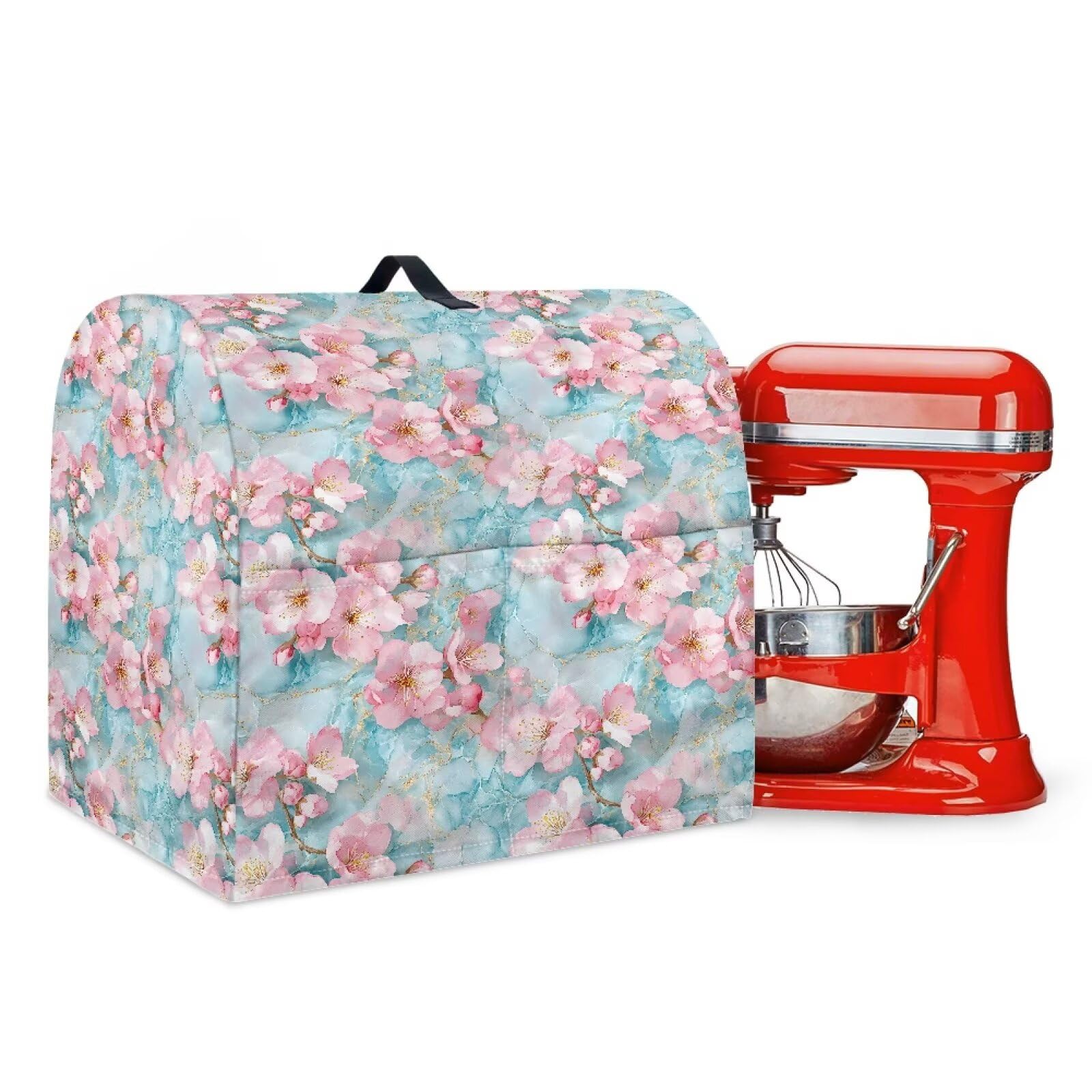 Talayituse Cherry Blossom Marble Print Stand Mixer Covers Kitchen Aid Mixer Cover Dust Cover with Pockets and Handle, Washable Mixer Covers Small Appliance Cover Kitchen Accessories, Large