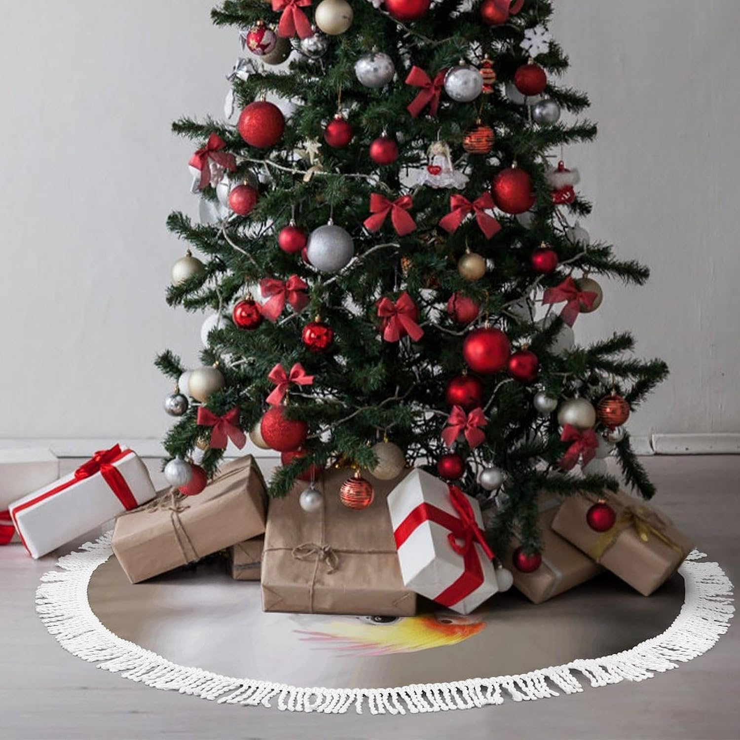 Christmas Tree Skirt Cute Xmas Trees Mat Skirts Personalization Christmas Round Tree Skirts for Holiday Party Decorative Supplies Cute Cockatiel