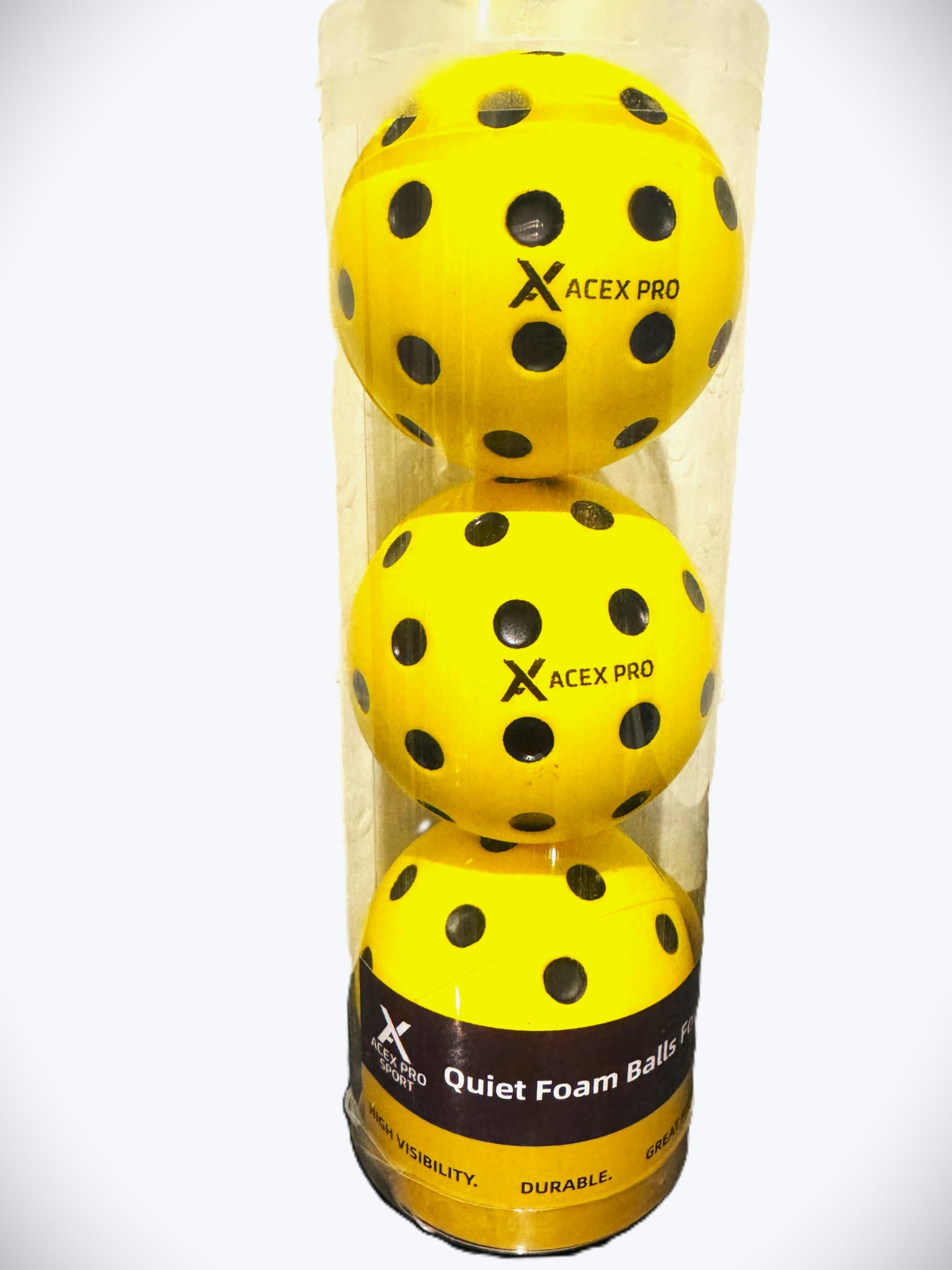 Acex Pro Sport Quiet Foam Pickleball Practice Balls (Pack of 3) – High-Visibility Yellow, Noise-Reducing Soft Foam Design for Indoor & Outdoor Training, Durable & Lightweight for All Skill Levels