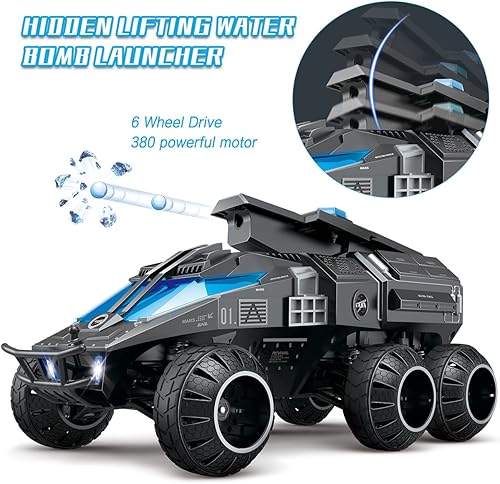 Miniatura 2 de Mostop Juguete de camión militar para automóvil a control remoto, 1500 disparos de agua 6WD Hobby RC para niños y adultos, escala 112, vehículo de