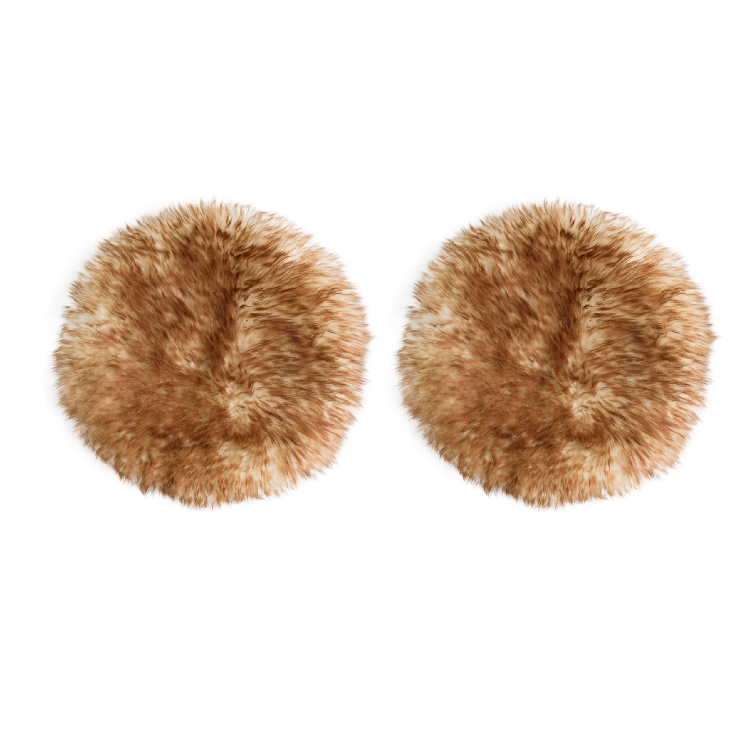 Sheepskin Seat Pads 35cm Diameter Ginger Set of 2 - Round Seat Pads for Living Room - Natural Wool Seat Pad - Soft Seat Cushions - Genuine Sheepskin Chair Pad Fluffy