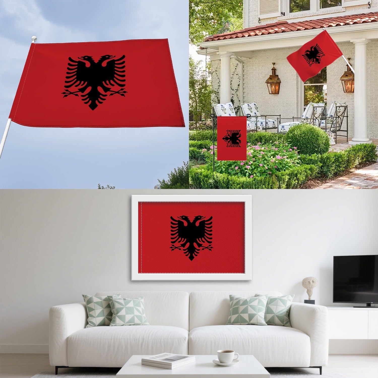 YongFoto Albania Flag 2x3ft Double Sided Burlap Albanian National Banner Bright Vivid Color Fade Proof Four Sided Stitched Durable Weatherproof Garden Outdoor Celebration Yard Indoor Pole Sleeve - Image 4