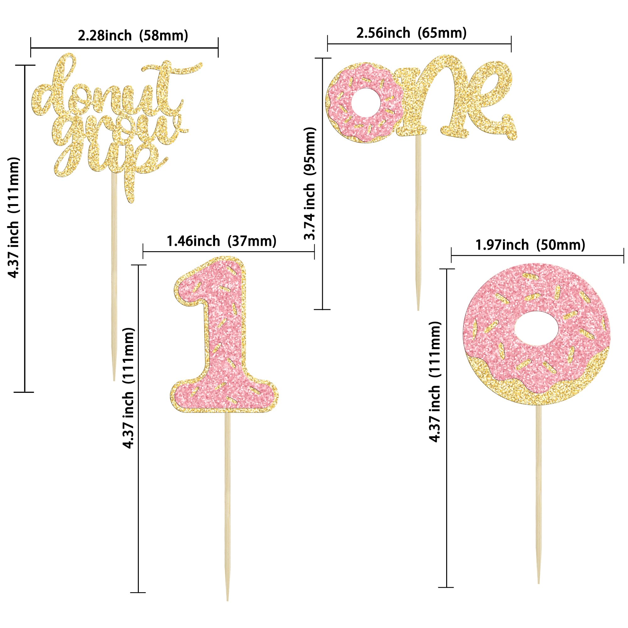 Ephlyn 24Pcs Donut First Birthday Cupcake Toppers Glitter 1st Birthday Party Cake Topper Decorations for Sweet One Theme Birthday Party Baby Shower Supplies