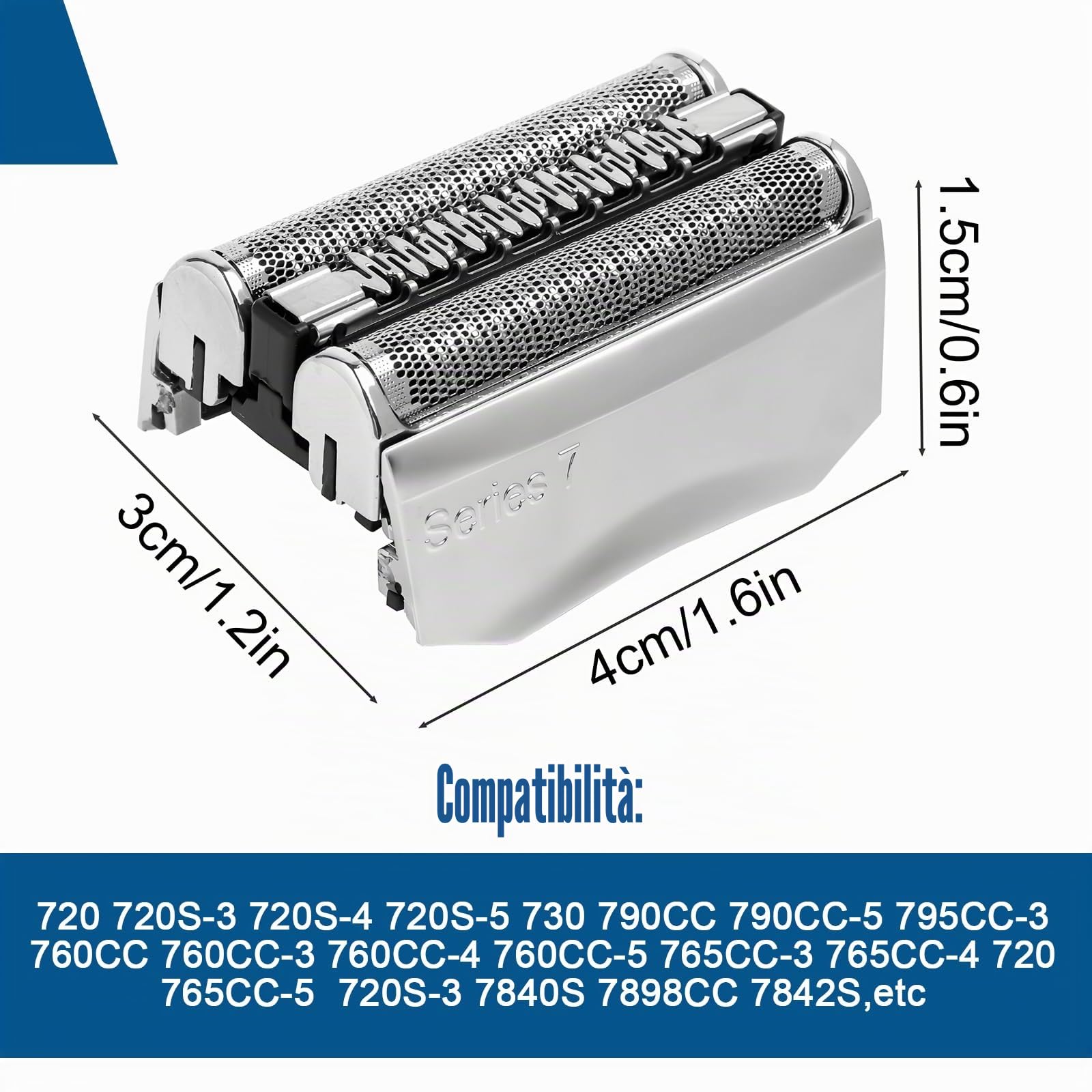 Testina di ricambio per rasoio serie 7, serie 70S, compatibile con serie 7, 720 cc, 730 cc, 735s, 750 cc, 760 cc, 790 cc (argento 70S, confezione da 3