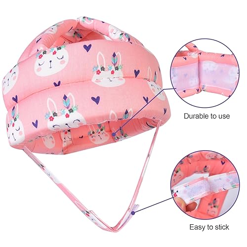Miniatura 3 de TORASO Casco de bebé, casco de bebé para gatear, protector de cabeza suave para niños pequeños que aprenden a caminar, conejo rosa (1)