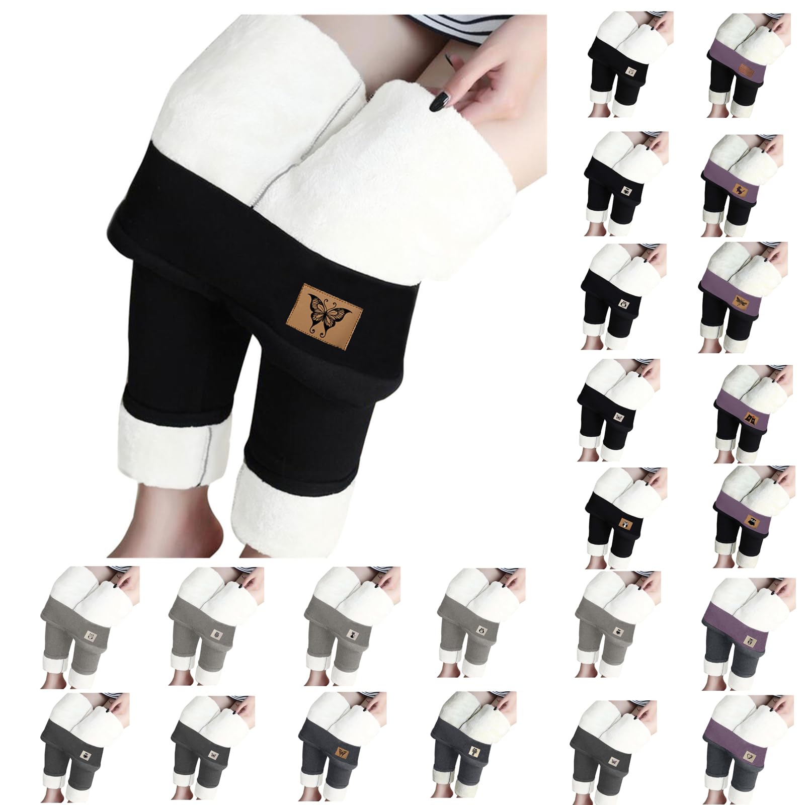 Women Winter Fleece Lined Leggings Plus Size Cashmere Thermal High Waisted Tights Plush Warm Workout Leggings Pocket