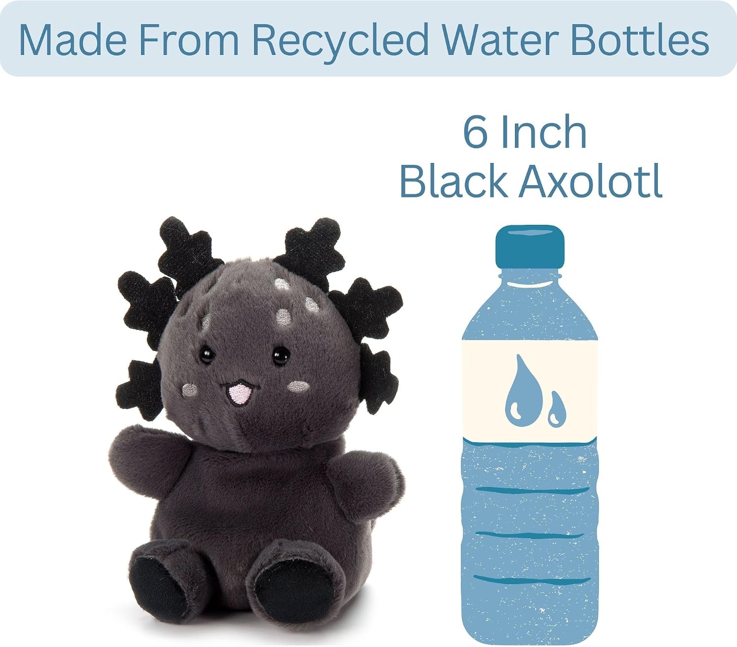 The Petting Zoo Black Axolotl Stuffed Animal Plushie, Gifts for Kids, Nuggetz Animals, Salamander Plush Toy, 6 inches