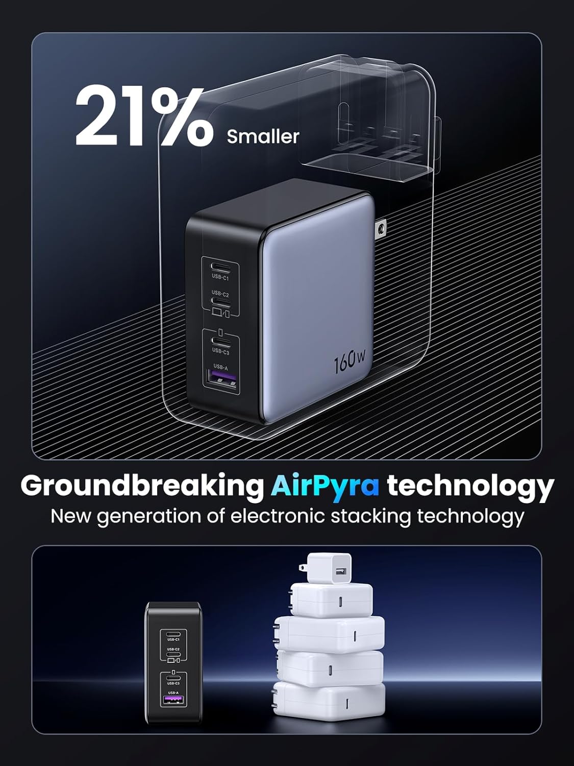 UGREEN Nexode X 160W GaN USB C Laptop Charger, 4-Port PD 3.1 Foldable Fast Charging Block for MacBook Pro, Dell XPS, iPhone 17/16/15 Series, Galaxy S25/S24, Pixel 10/9, iPad Pro, Steam Deck - Image 4