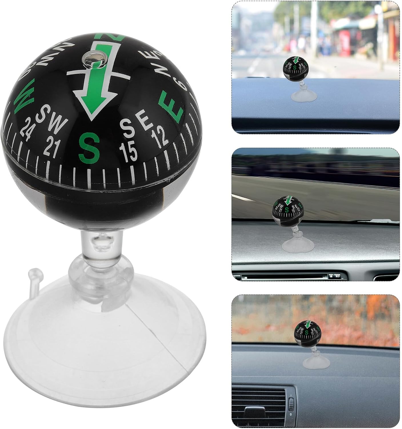 BETOOKY Vehicle Dashboard Compass with 38mm Black Plastic Suction Cup, Marine and Car Navigation Guide Ball for Truck, Boat, and Outdoor Direction Pointing