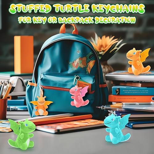 Miniatura 6 de 12 piezas de animales de peluche de dragón a granel, lindo llavero de peluche de dinosaurio, adorable peluche de dragón para cumpleaños de niños