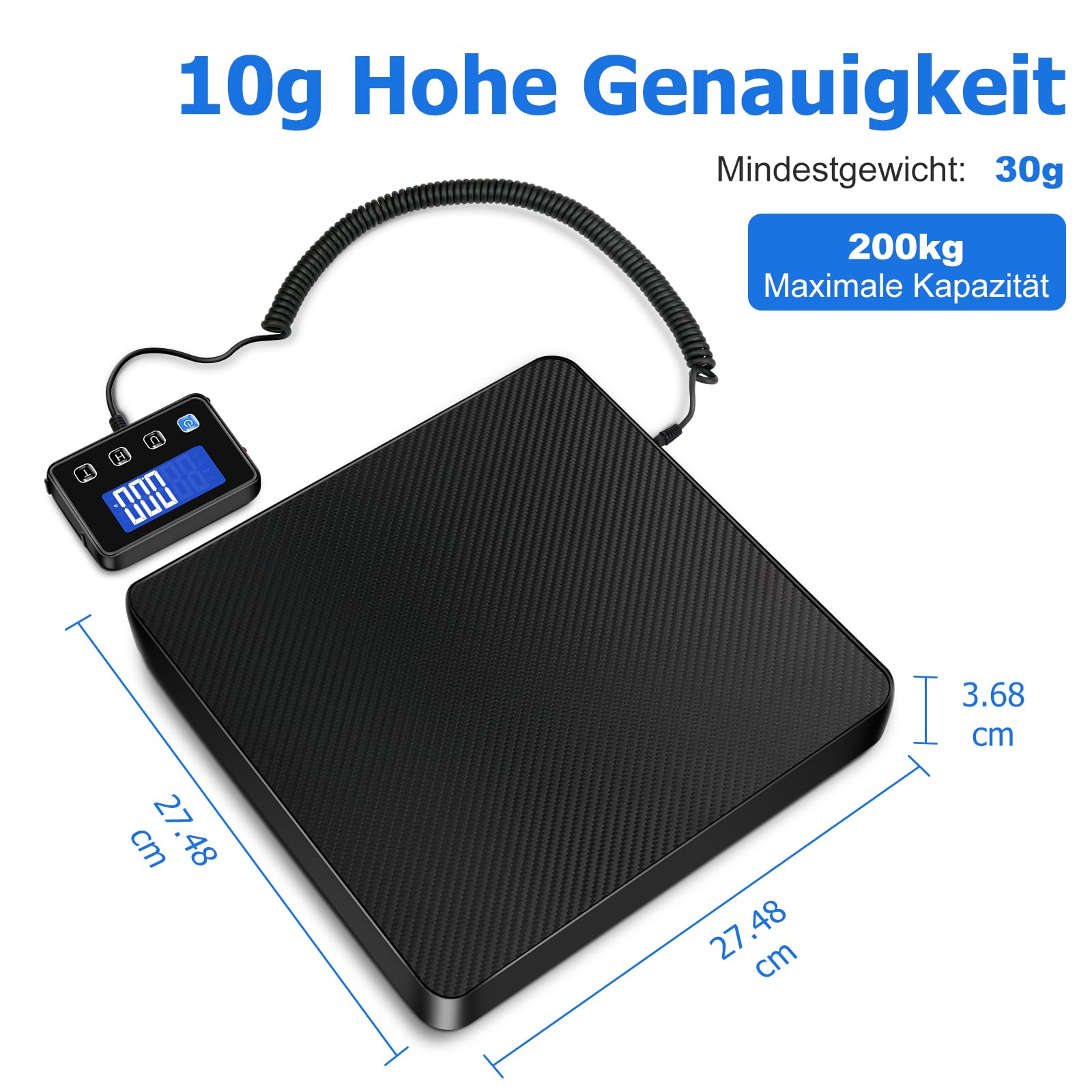 KUAIVO Waga paczkowa, precyzyjna cyfrowa waga platformowa 200 kg/10 g z funkcją LCD/Hold/Tara, waga pocztowa do paczek, bagażu, magazynu, przedsiębiorstw i do użytku domowego, Ladeba