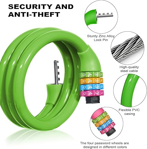 Miniatura 2 de Ainiv Cable de bloqueo de bicicleta de 25 pulgadas, antirrobo portátil de 4 dígitos, candados de cable, combinaciones reiniciables, bloqueo de