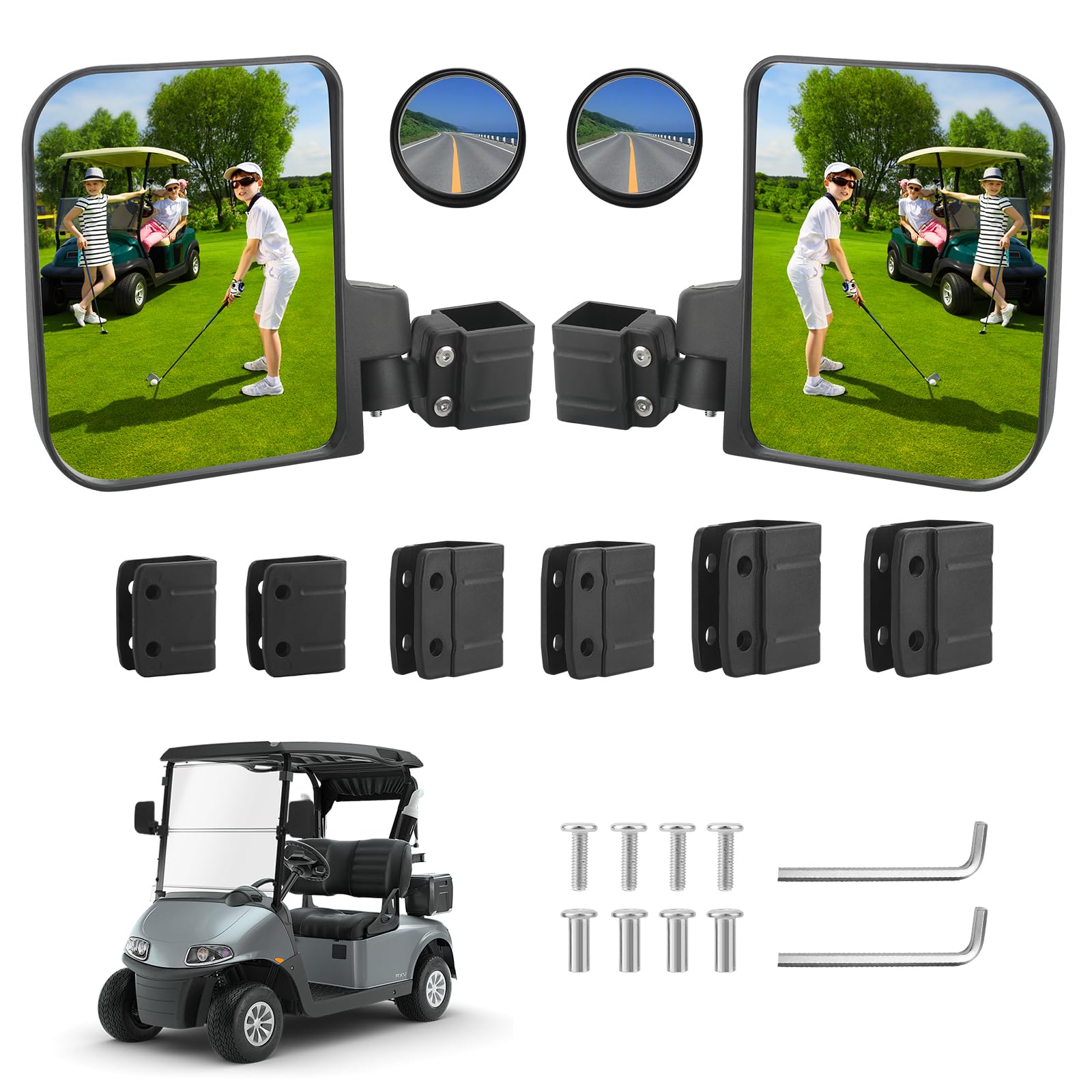 Golf Cart Side Mirrors No Drilling 180 Degree Rotation & Foldable HD Glass Rear View Mirror for 0.75-1.25" Square Rail, Compatible with EZGO Yamaha Club Car (Fit for 0.75"-1.25" Square Rail)