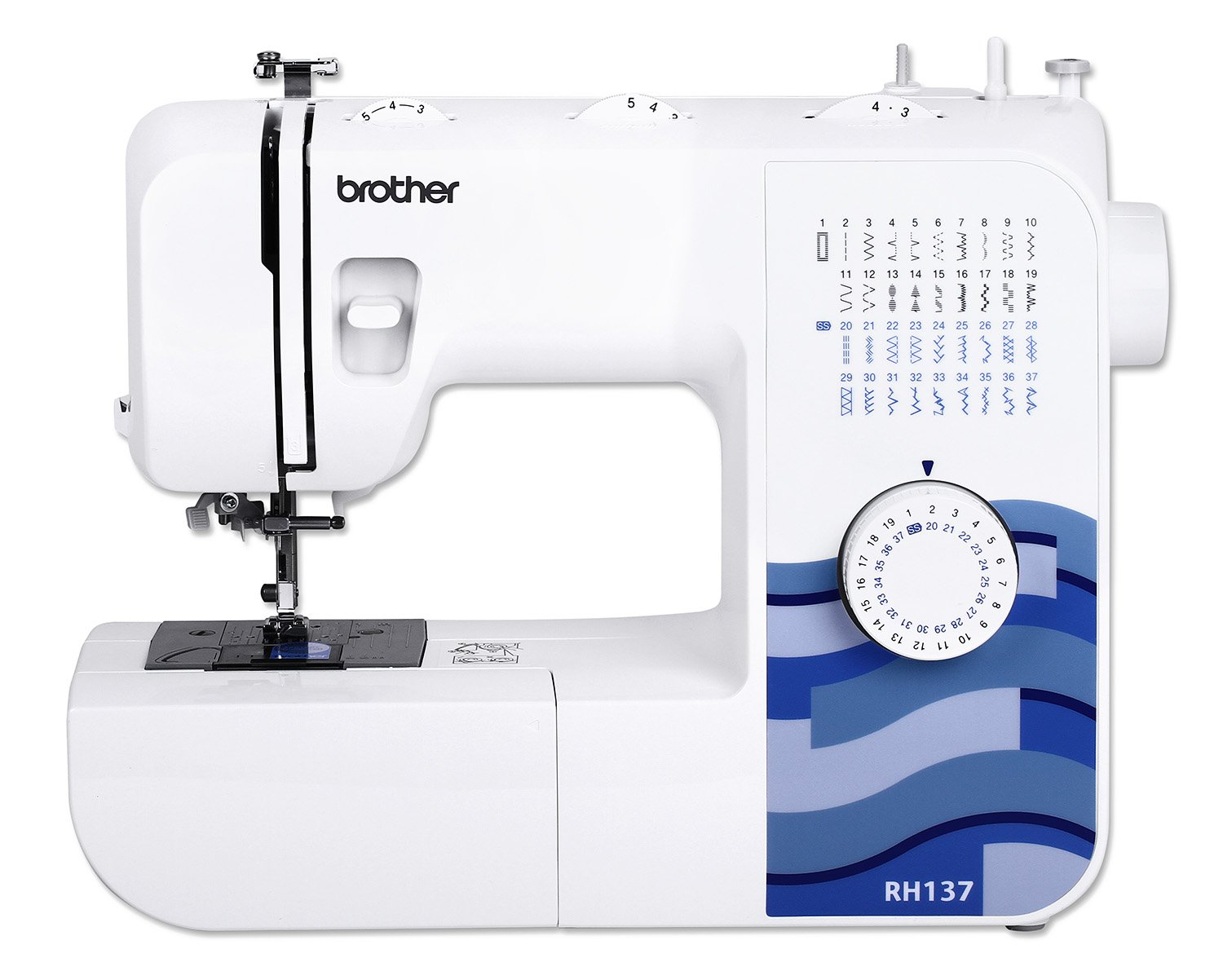 Brother RH137 Nähmaschine (37 Stiche) - Allrounder für Home Deko & Hobby, Weiß / Blau