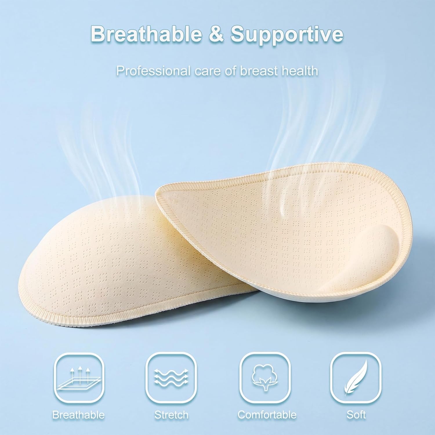 Bra Pads Inserts 3 Pairs, Removable Bra Inserts for Women's Sports Bra, Swimsuit - Sewn Edges & Bottom Support