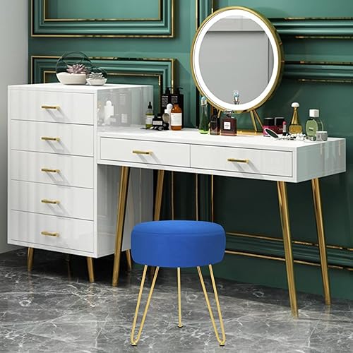 Miniatura 2 de GERANT Taburete de tocador multifuncional  Taburete tapizado de terciopelo  Silla otomana redonda Morden  Asiento de mesa auxiliar con patas de