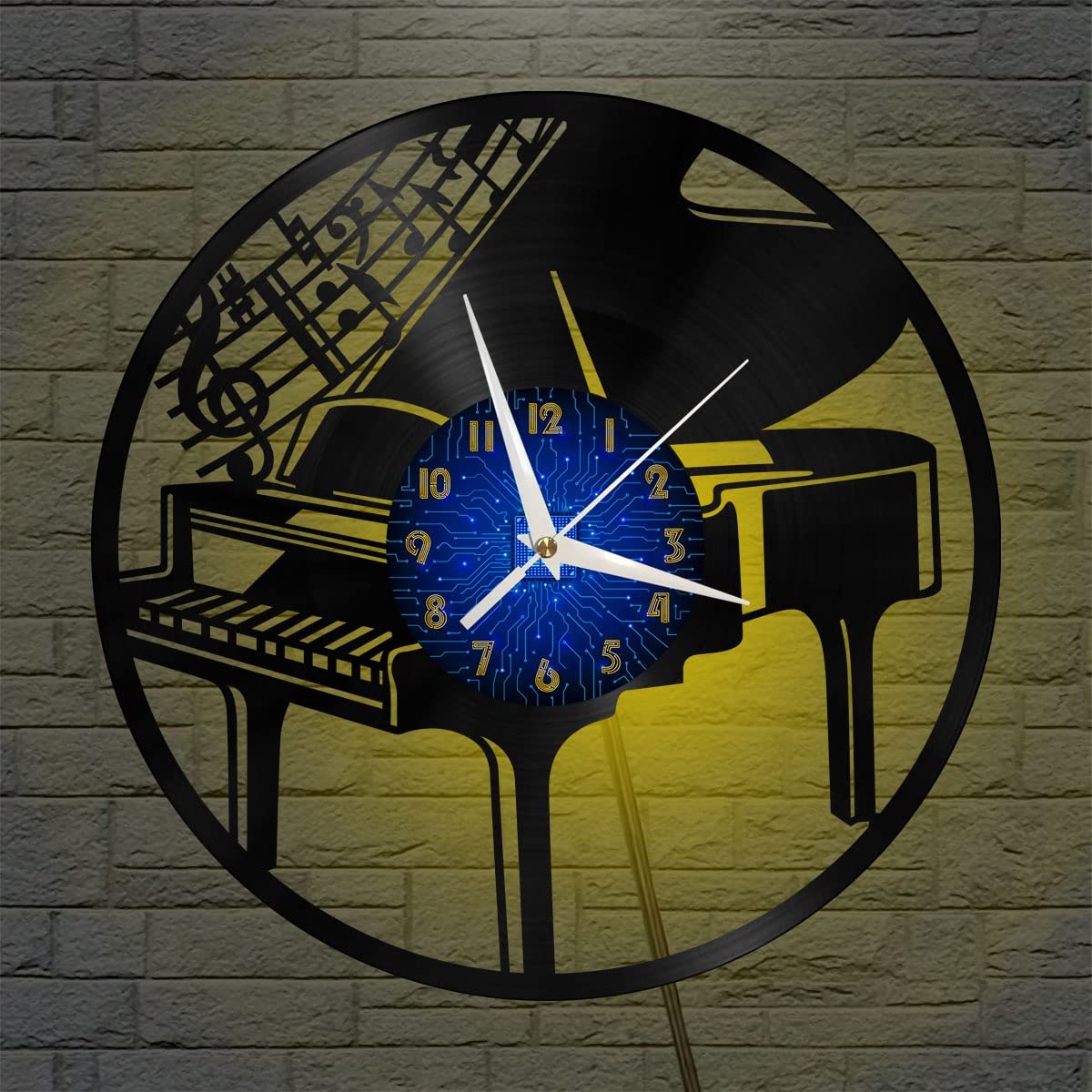 Horloge murale vinyle piano art noir 12 pouces decoration interieure