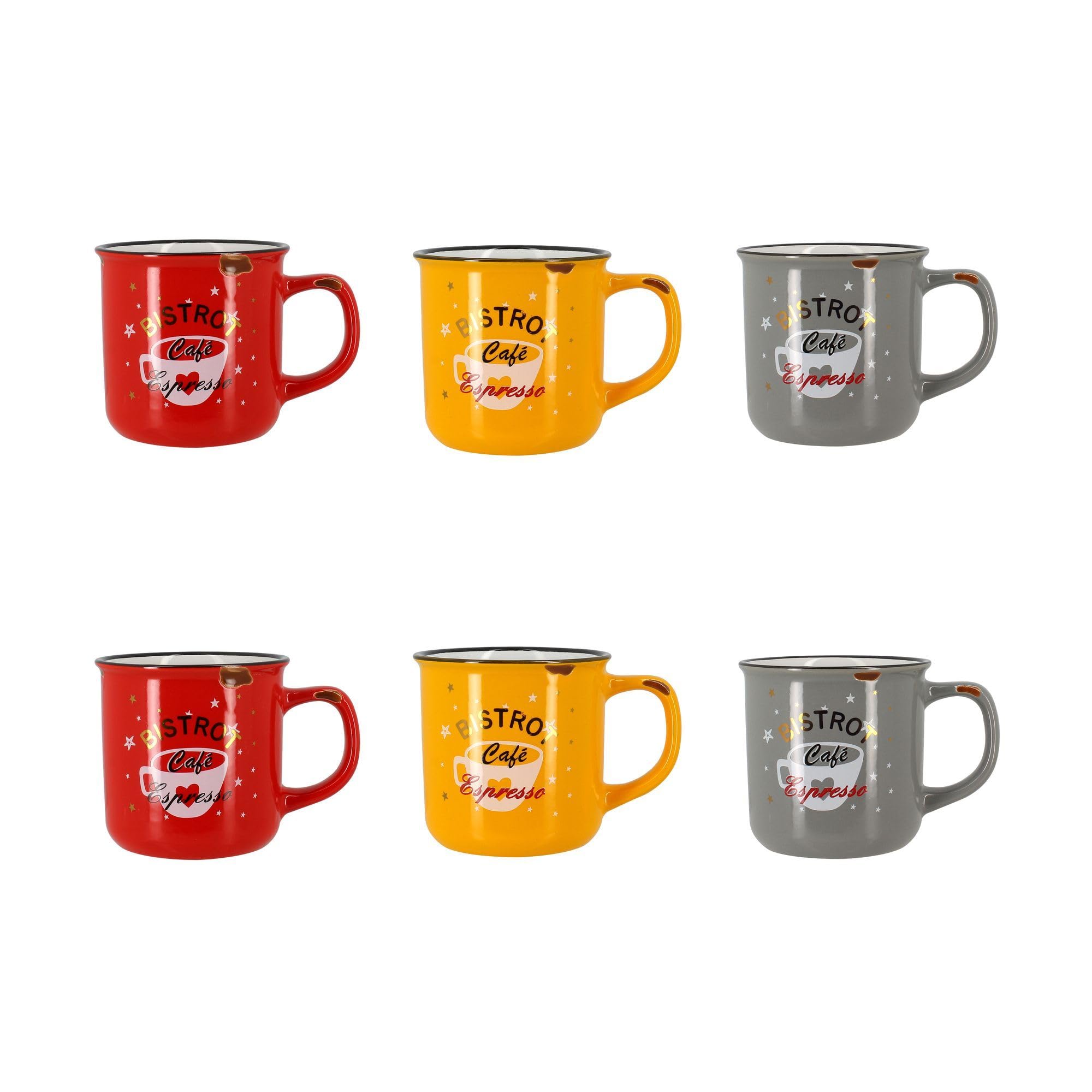Lot de 6 mugs en grès - 3 couleurs assorties 35cl Couleur bleu-noir