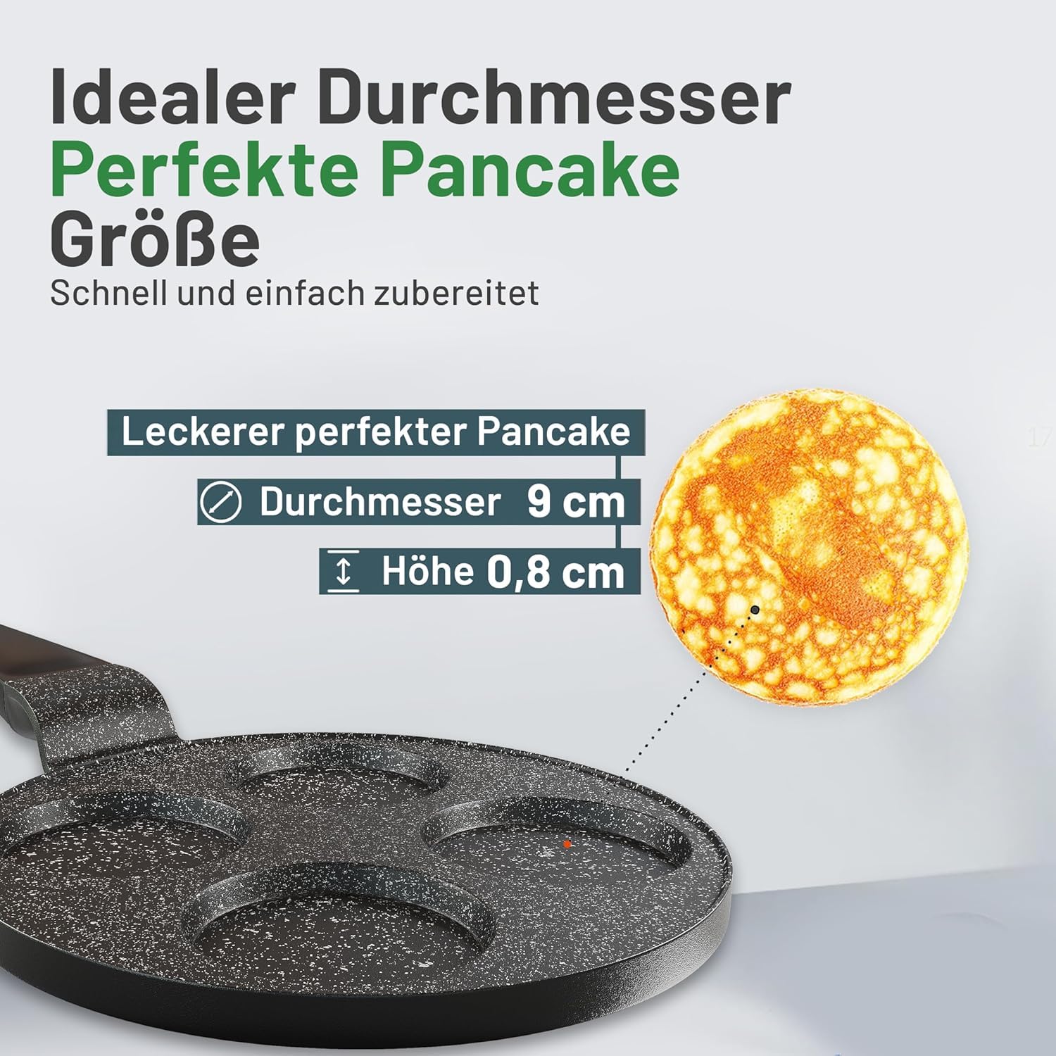 Amalindo Pancake Pfanne Ø 26 cm mit 4 Mulden – Spiegeleipfanne aus Aluguss mit Marmor-Antihaftbeschichtung, PFOA-frei, für Induktion, Ceran, Gas & Elektro – für Pfannkuchen, Eier, Poffertjes