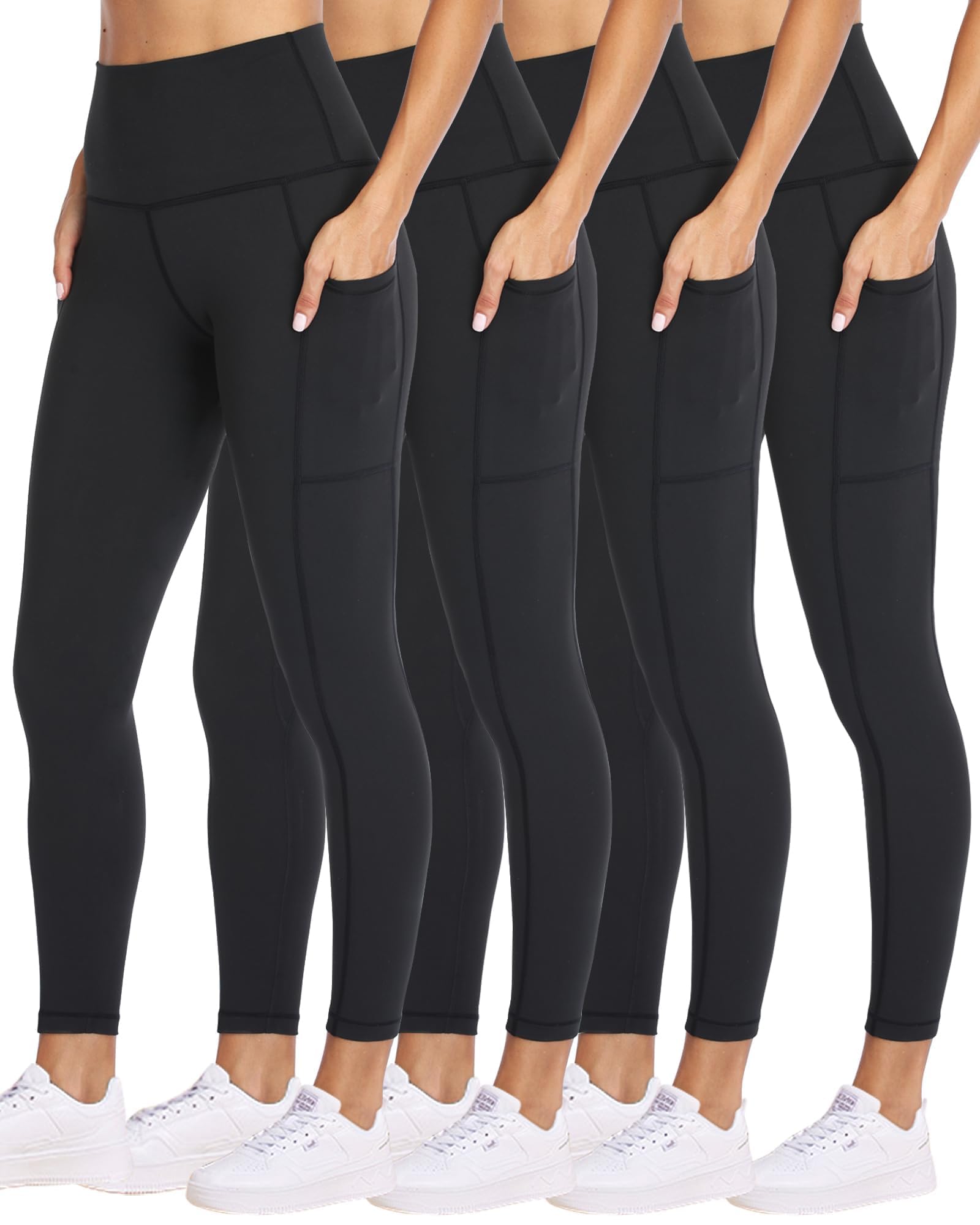 NexiEpoch 4 Pack Leggings for Women with Pockets- High Waisted Tummy Control for Workout Running Capri Yoga Pants
