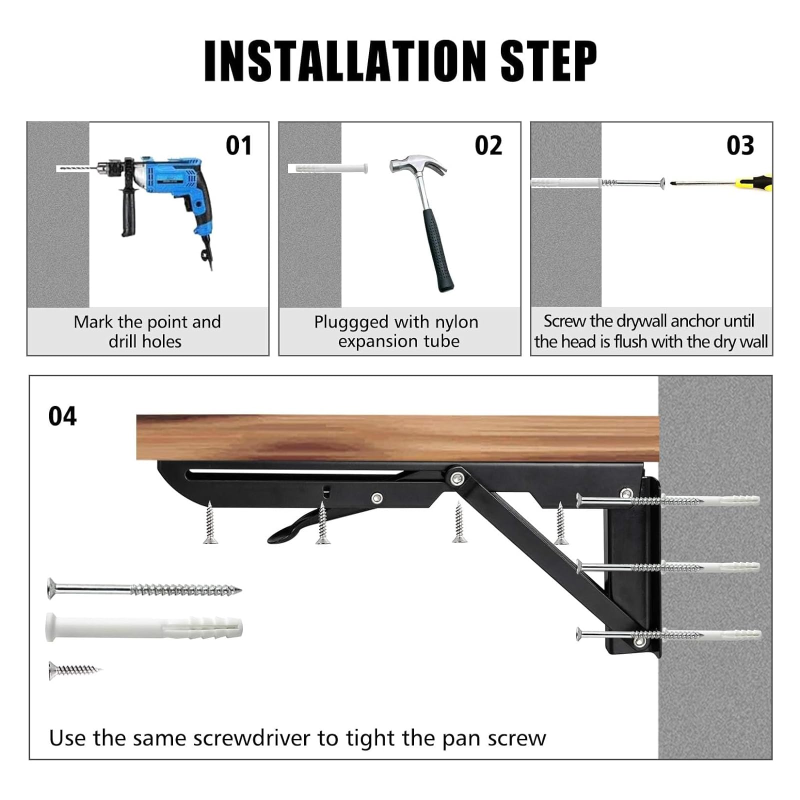 Staffe Pieghevoli Per Mensole 500mm - 2 Pezzi In Acciaio Inox Per Tavoli A Muro - Foto 6