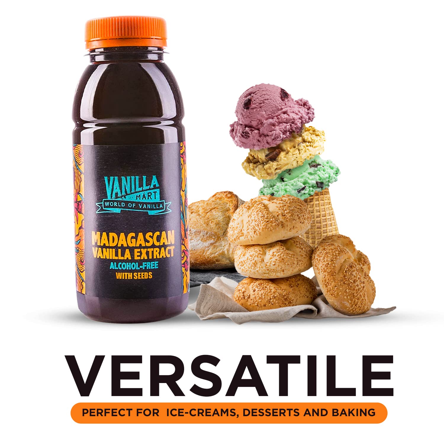 Vanilla Mart Madagascan Bourbon Extracto de vainilla sin alcohol con semillas (1 L)