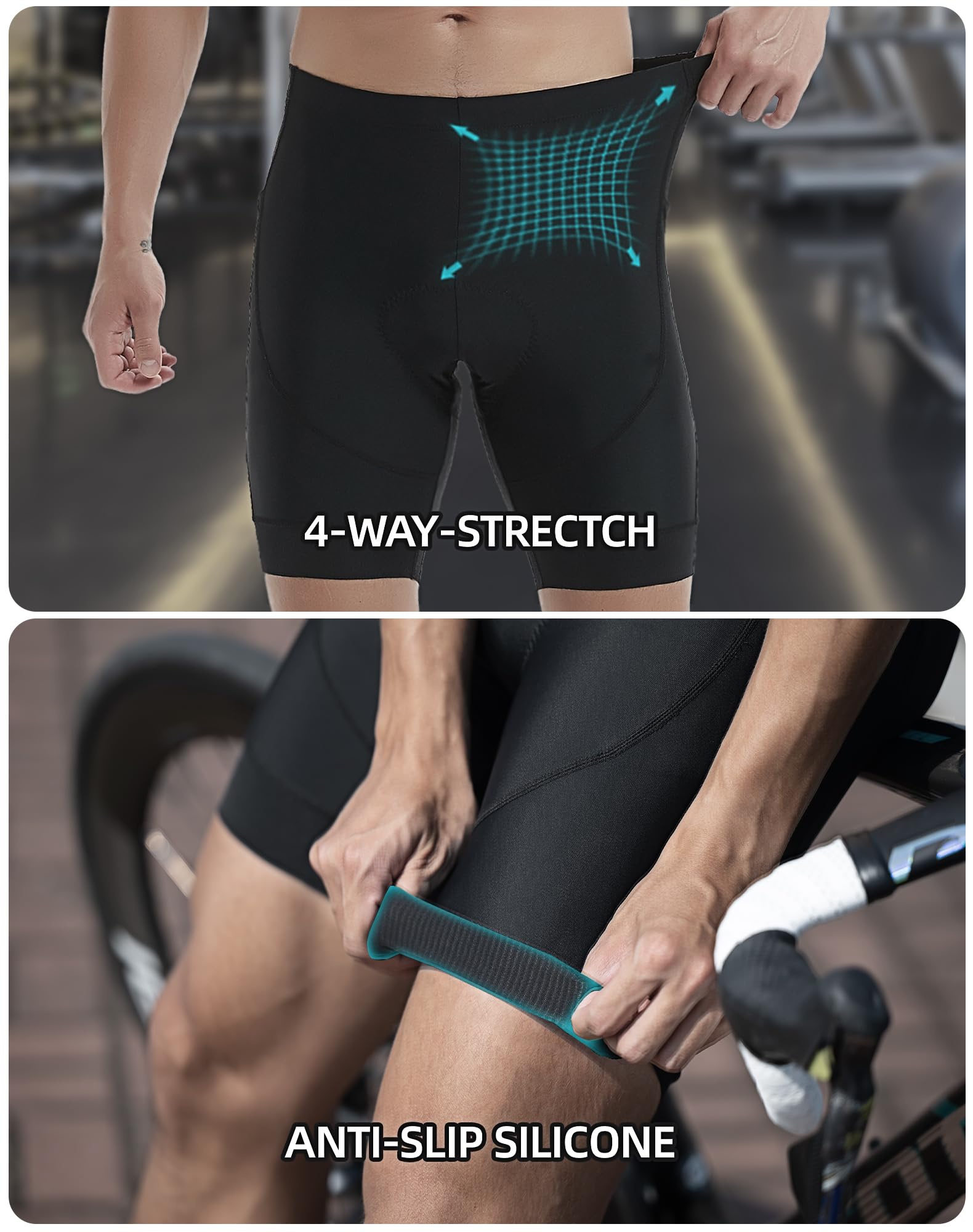 Pantaloncini Ciclismo Uomo Imbottito Gel 5D Asciugatura Rapida Pantaloncini Bici Uomo Mutande Ciclismo Uomo Antiscivolo Pantaloncini MTB Uomo