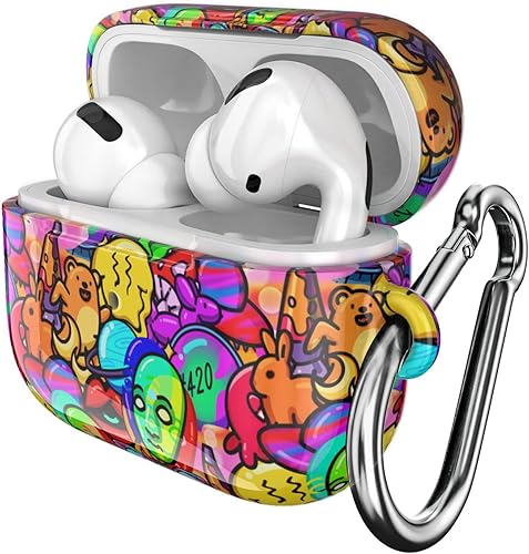 Miniatura 2 de Cavka Funda compatible con Airpods Pro y Pro 2 Airpods 3-2-1 Gen Trippy Cover con llavero Cool Crazy Design Adolescente Funda protectora de plástico