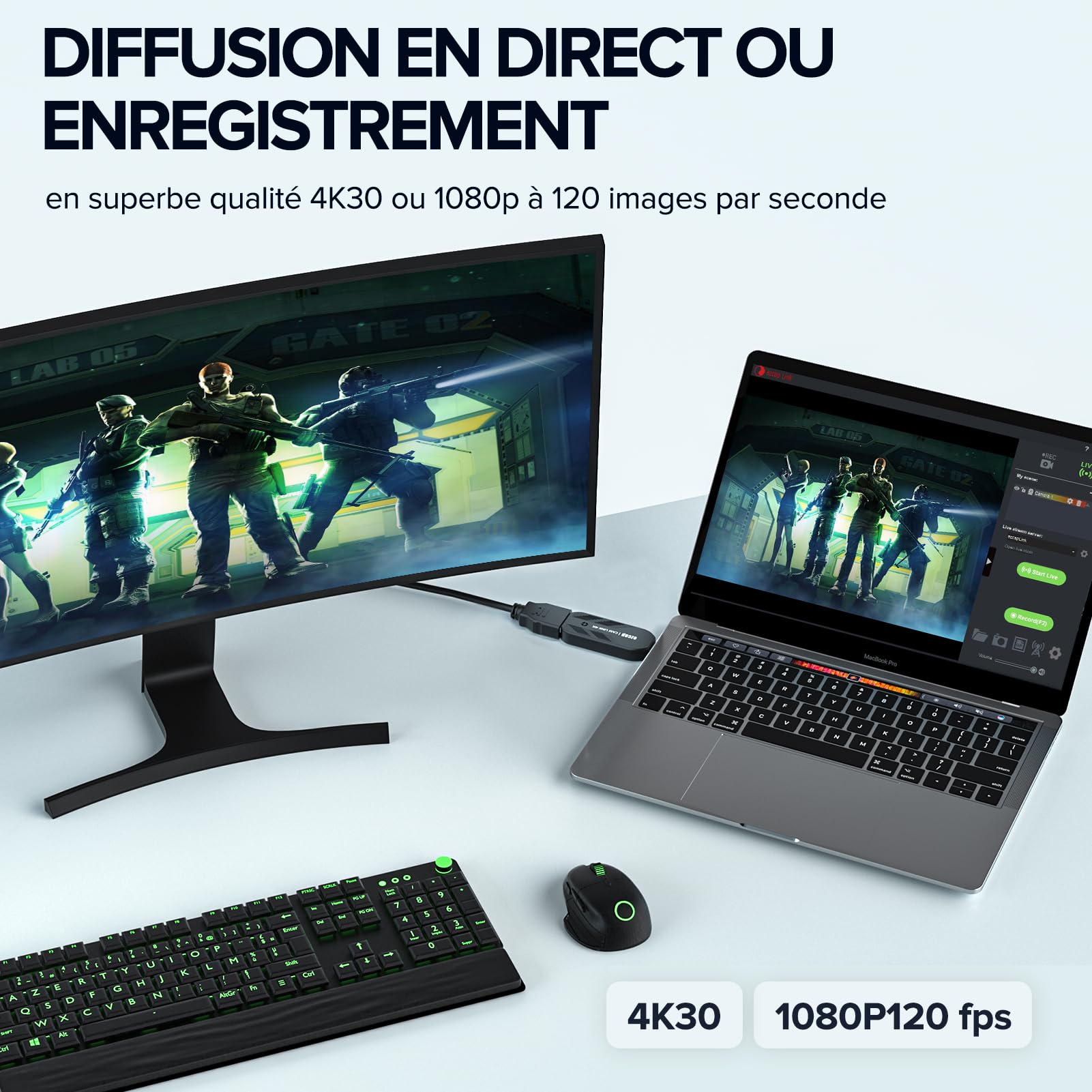 Mwin Carte de Capture vidéo, Cam Link 4K, Full HD 4K30/1080p120, Faible Latence, HDMI vers USB 3.0, Capture de Jeux vidéo pour Jeux, Streaming, Diffusion en Direct, enseignement en Ligne, conférence