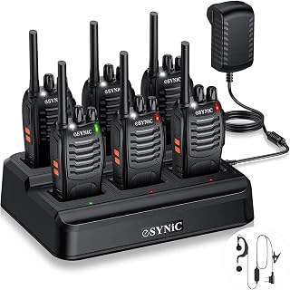 eSynic 6 Pack Walkie Talkies Kit-3 Miles Long Range Walky Talky-Rugged Designed-Flashlight & VOX Hand Free Talking-1500mAh Rechargeable Battery- Rainproof-for Camping/Travel Trip/Construction Sites