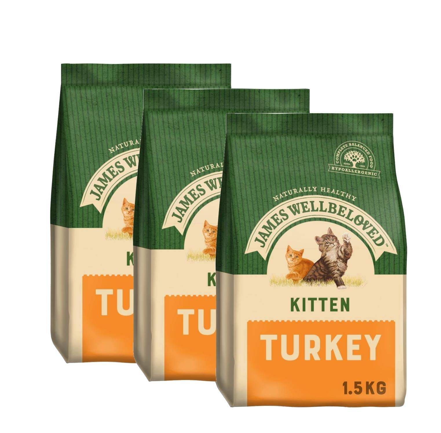 James Wellbeloved Kitten Dry Cat Food Biscuits, Turkey 4.5kg (3 x 1.5kg)