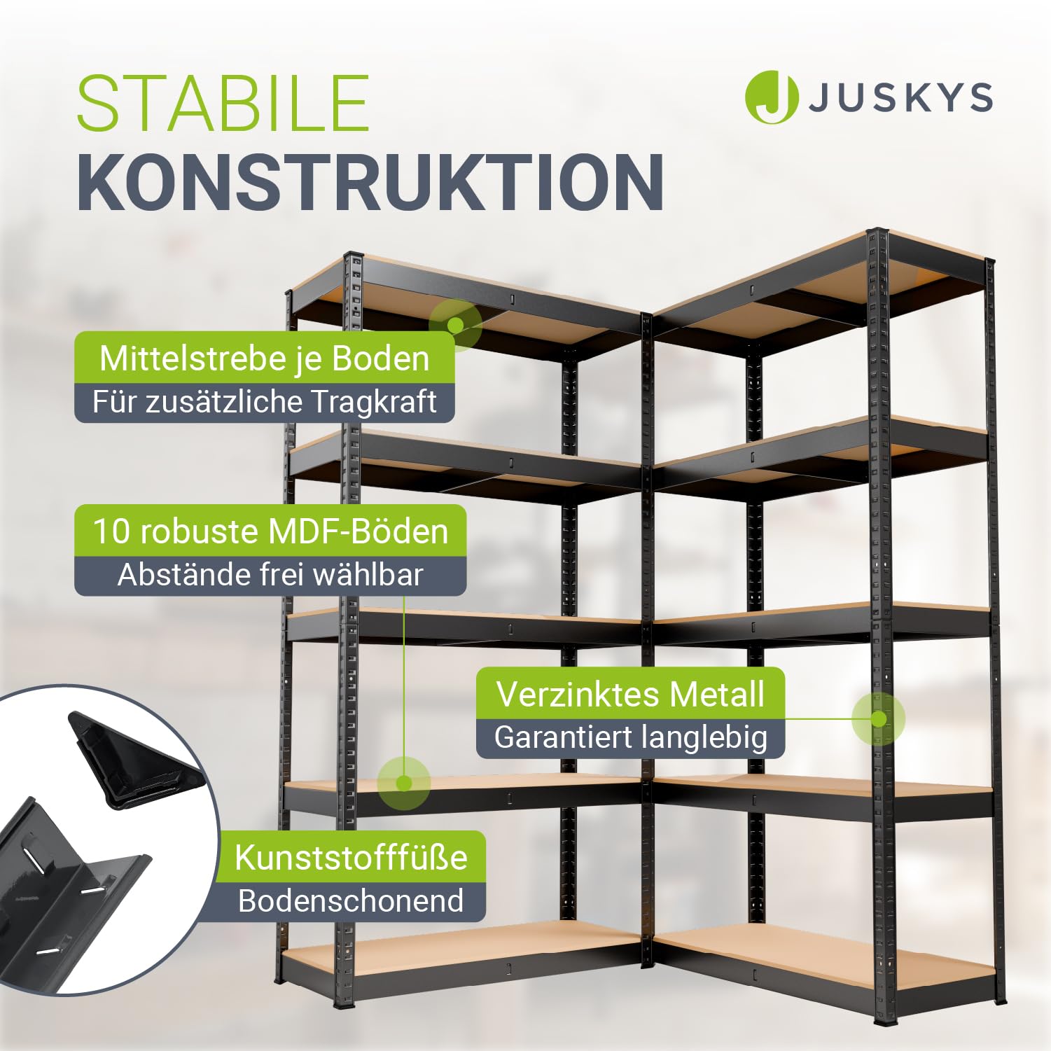 Juskys 2er-Set Lagerregal Basic 2X 180x90x40cm (HxBxT) - 1750 kg - 10 Böden - Schwerlastregal Steckregal Metall Kellerregal Regalsystem Regal - Grau