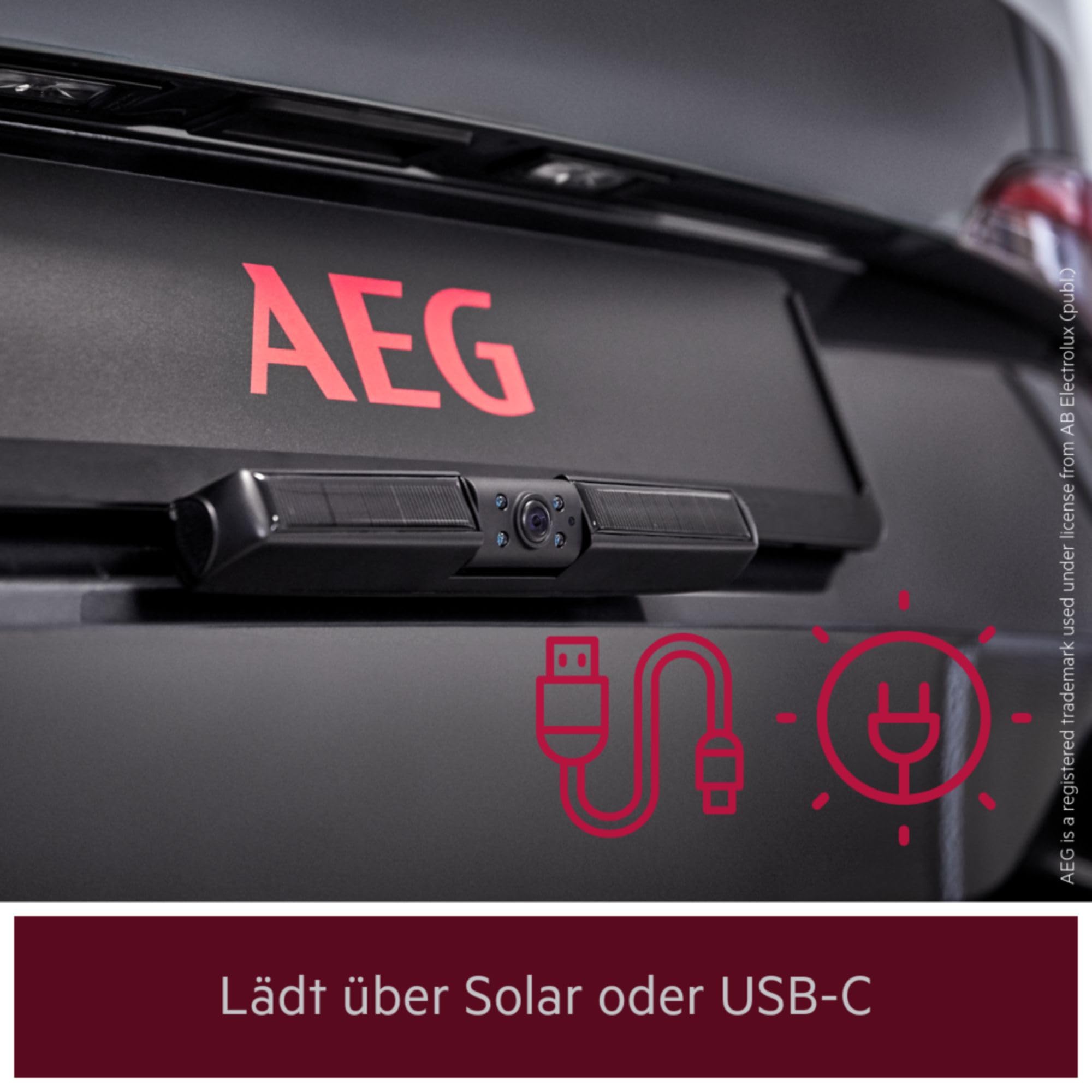 AEG Automotive - Telecamera di retromarcia a energia solare per camper 4.3 wireless digitale con trasmettitore radio LCD doppio schermo LCD impermeabile visione notturna