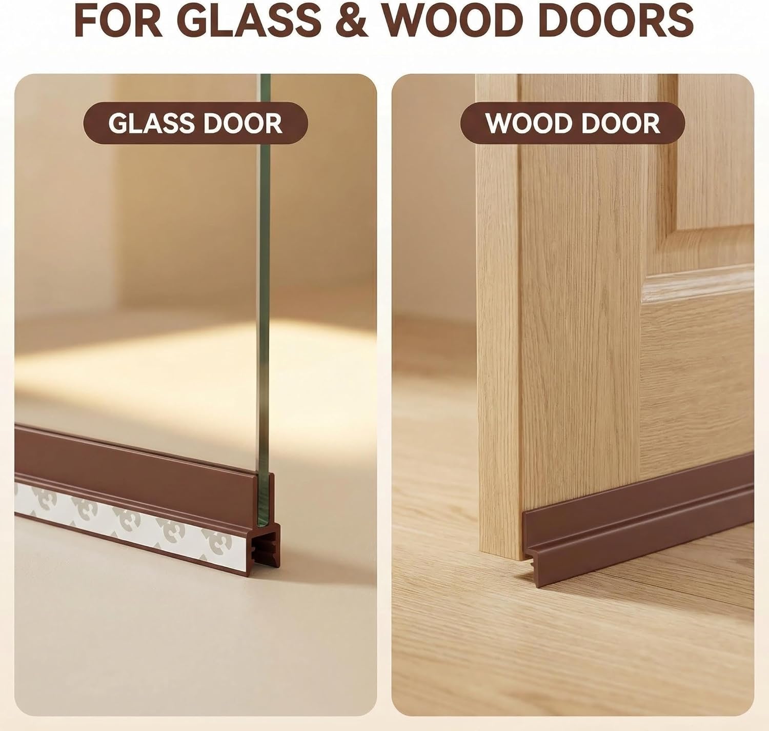 Weather Stripping Seal Strip for Glass or Wood Interior Doors Self Adhesive Gap Tape 25mm x 5m Brown 1pc Door Bottom Edge Trim for Dust Draft Reduction