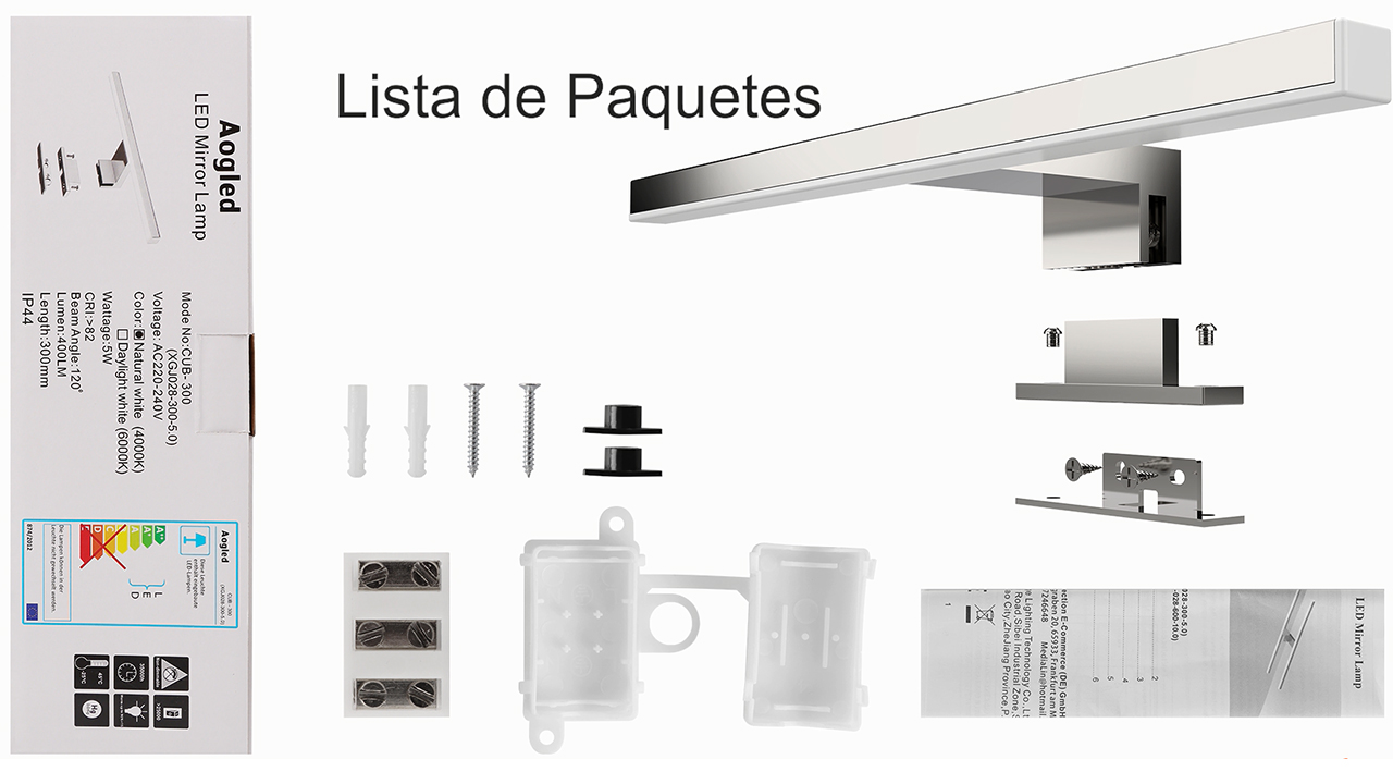 Aogled-Led-Espejo-Luz-Bano-5W-400LM-30cm-230V-4000KLampara-de-3-en-1-IP44-Clase-IIDiseno-DelgadoSin-ParpadeoEspejo-No-Regulable-FrenteGabineteIluminacion-de-Pared-Neutro-Blanco