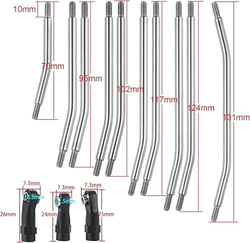 Miniatura 3 de SWX Varilla de tracción de dirección de acero inoxidable 12.323 in enlace enlace para 110 RC SCX10 II 90046 actualizaciones Crawler RC Car