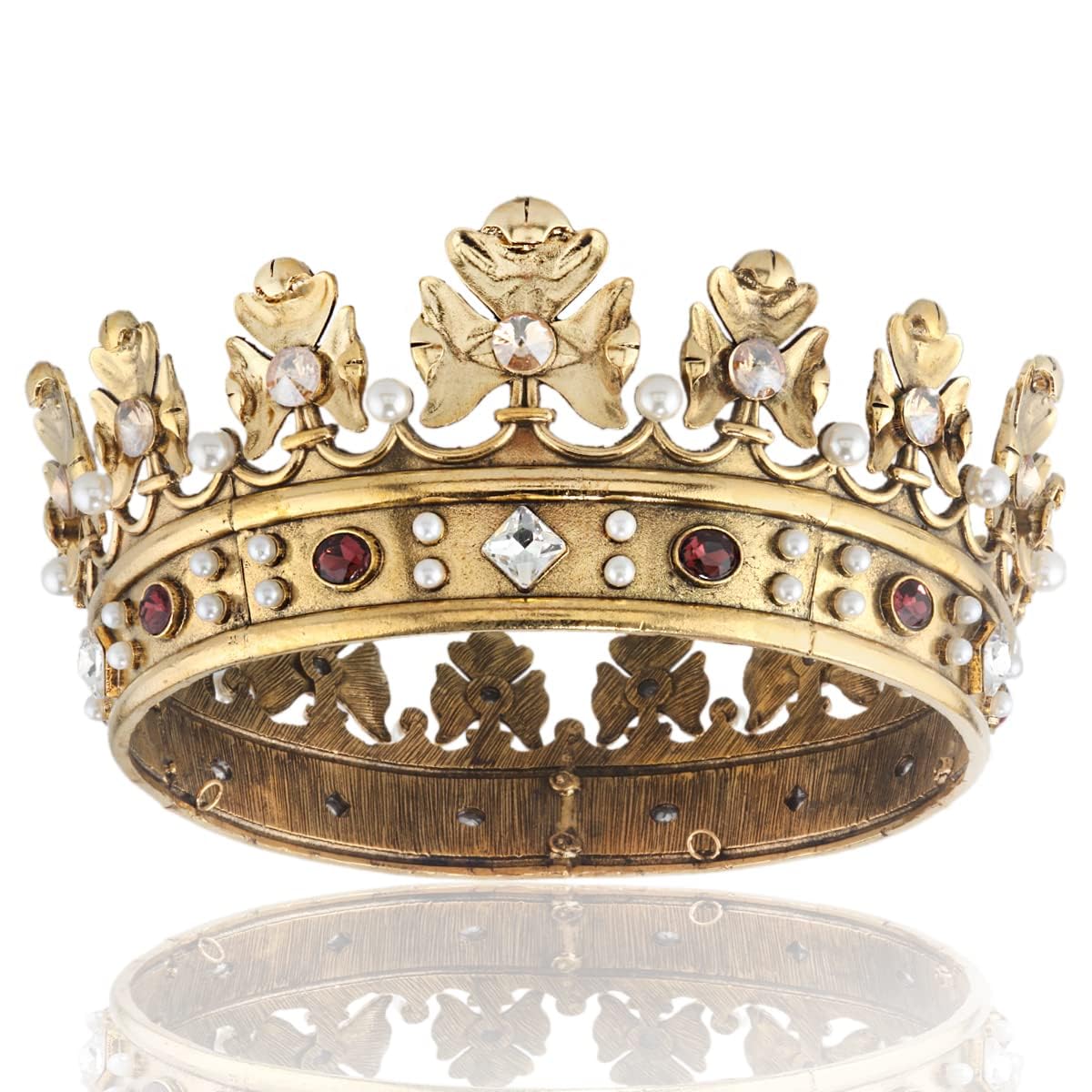 Barokowa królewska korona męska metalowa korona do włosów księcia pełne koło urodziny przyjęcie akcesoria do włosów na bal cosplay quinceanera, Small Size 6.1" Diameter, Kryształ górski, Kryształy