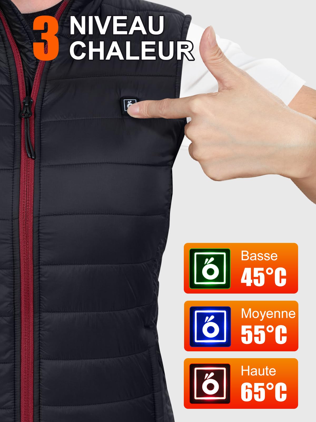 UNBON Veste Chauffante Femme avec Batterie USB 10000mAh 3 Températures 6 Zones de Chauffage