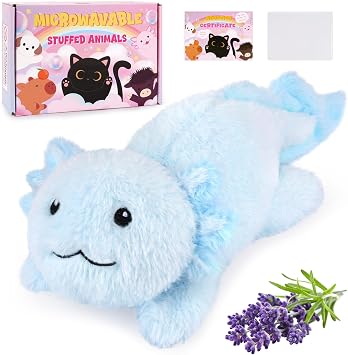 Blue Axolotl Stuffed Animals,13 in Heatable Axolotl Plush Doll Toys,Microwavable Stuffed Animals Plushie for Boys Girls