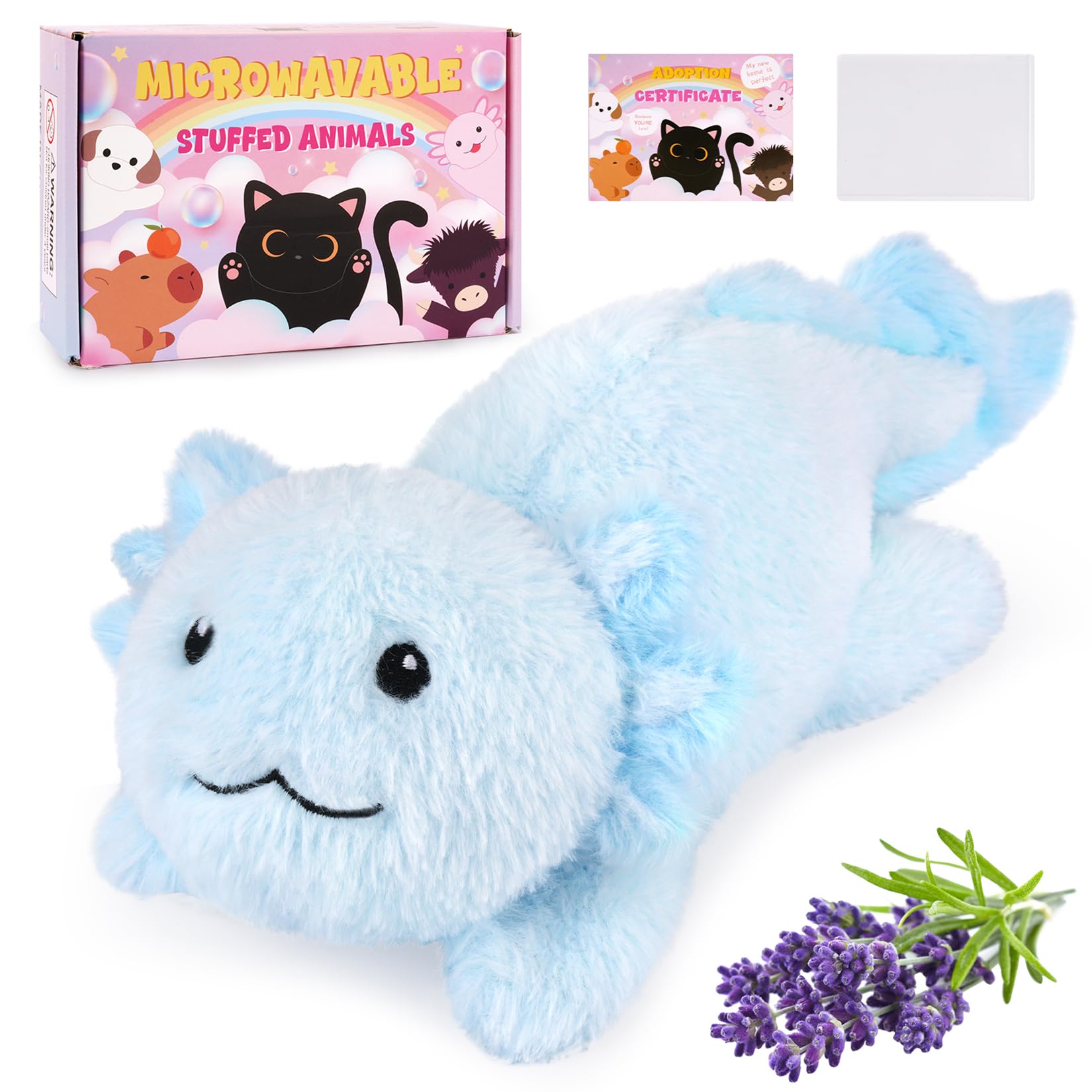MUFEIRUO Blue Axolotl Stuffed Animals,13 in Heatable Axolotl Plush Doll Toys,Microwavable Stuffed Animals Plushie for Boys Girls