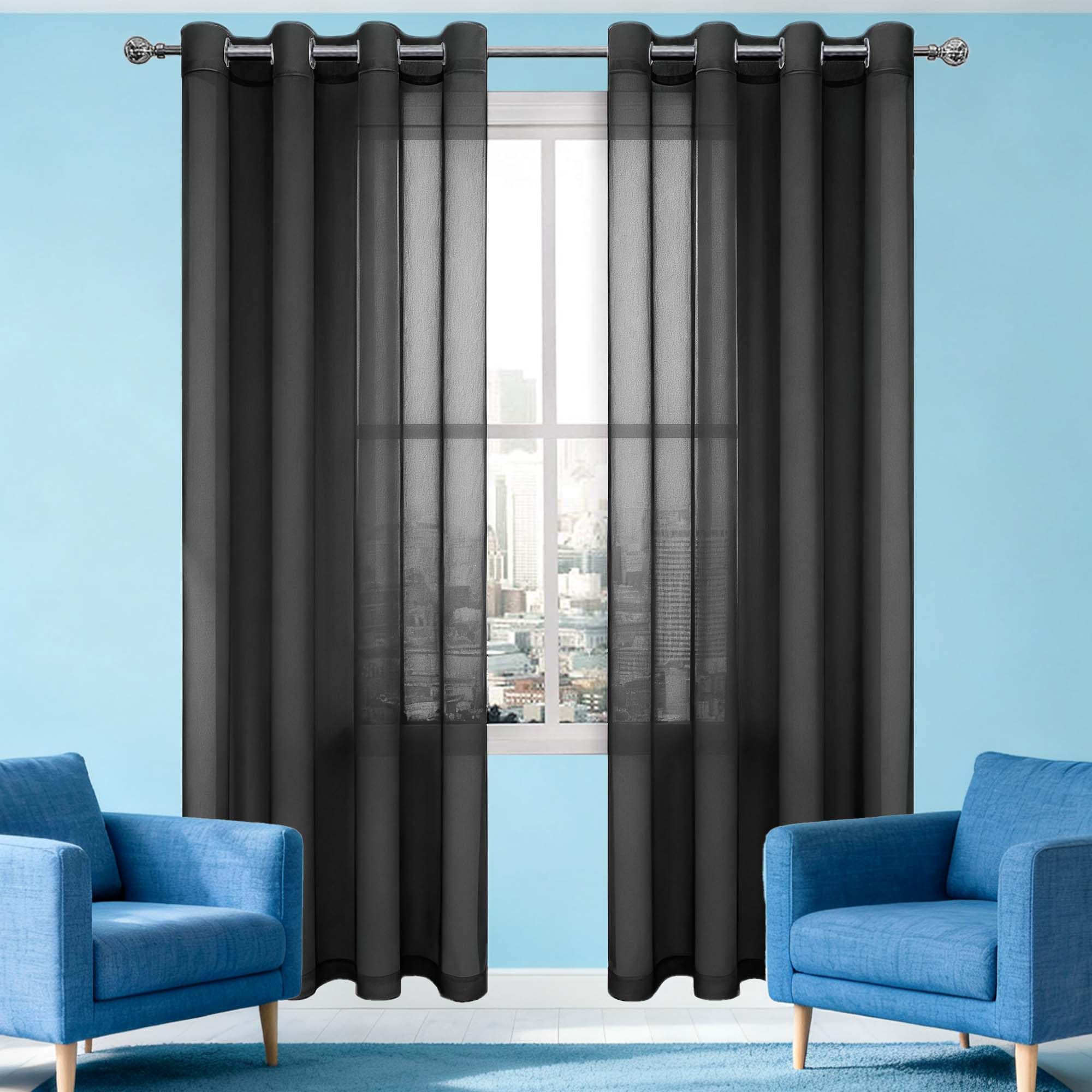 Rideaux voilages oeillet 280x340 cm noir pour fenêtres de salon moderne