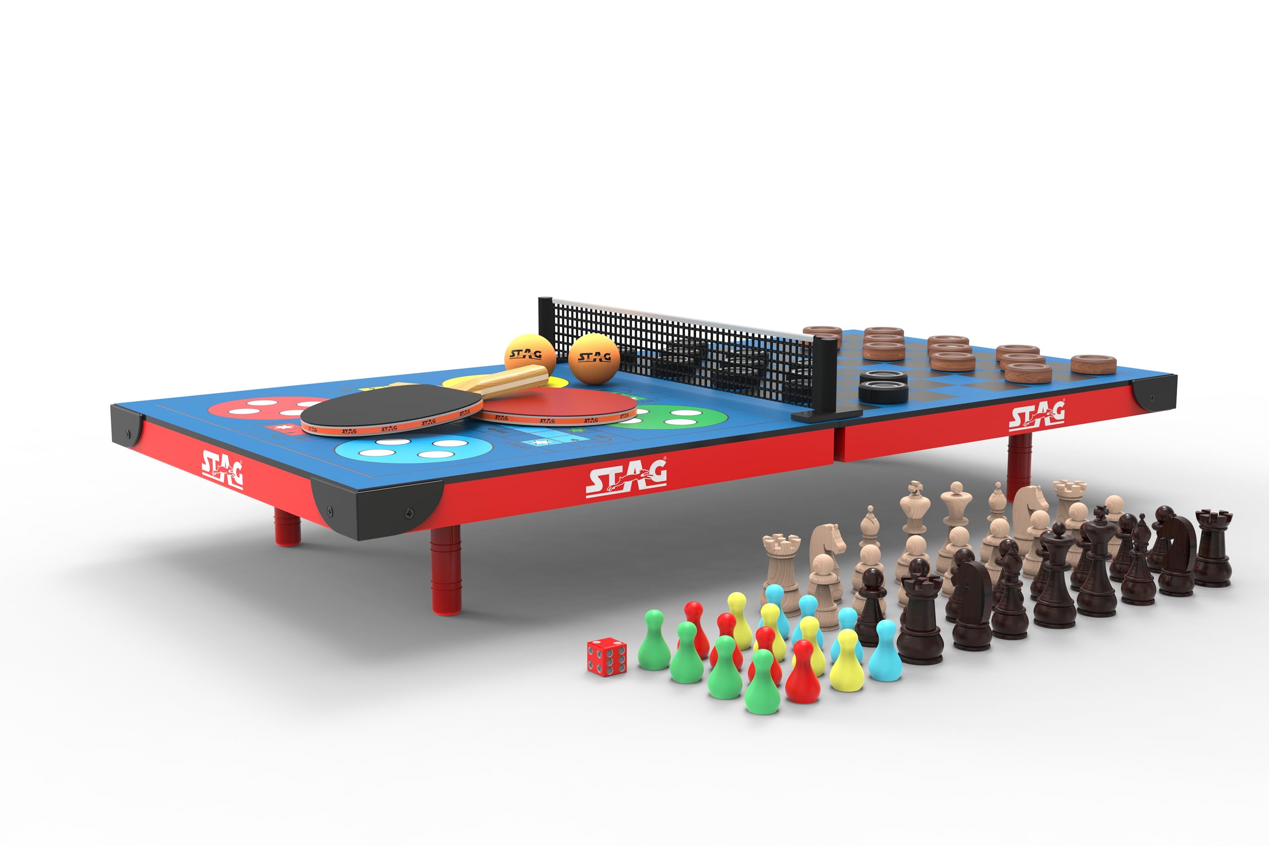 Stag Iconic Designed 4-in-1 Super Mini Table Tennis Table - Indoor/Outdoor All in One Fun Board Game Sized Table with Checkers, Chess, Ludo and Ping Pong | Includes All Game Accessories (B0CK54DFSN) Amazon Price History, Amazon Price Tracker