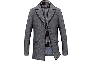 Men's Warm Pea Coat with Detachable Scarf