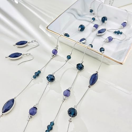 Miniatura 5 de Coiris Collar largo con cuentas de alambre de ilusión de 2 capas con pendientes, collar largo para mujer