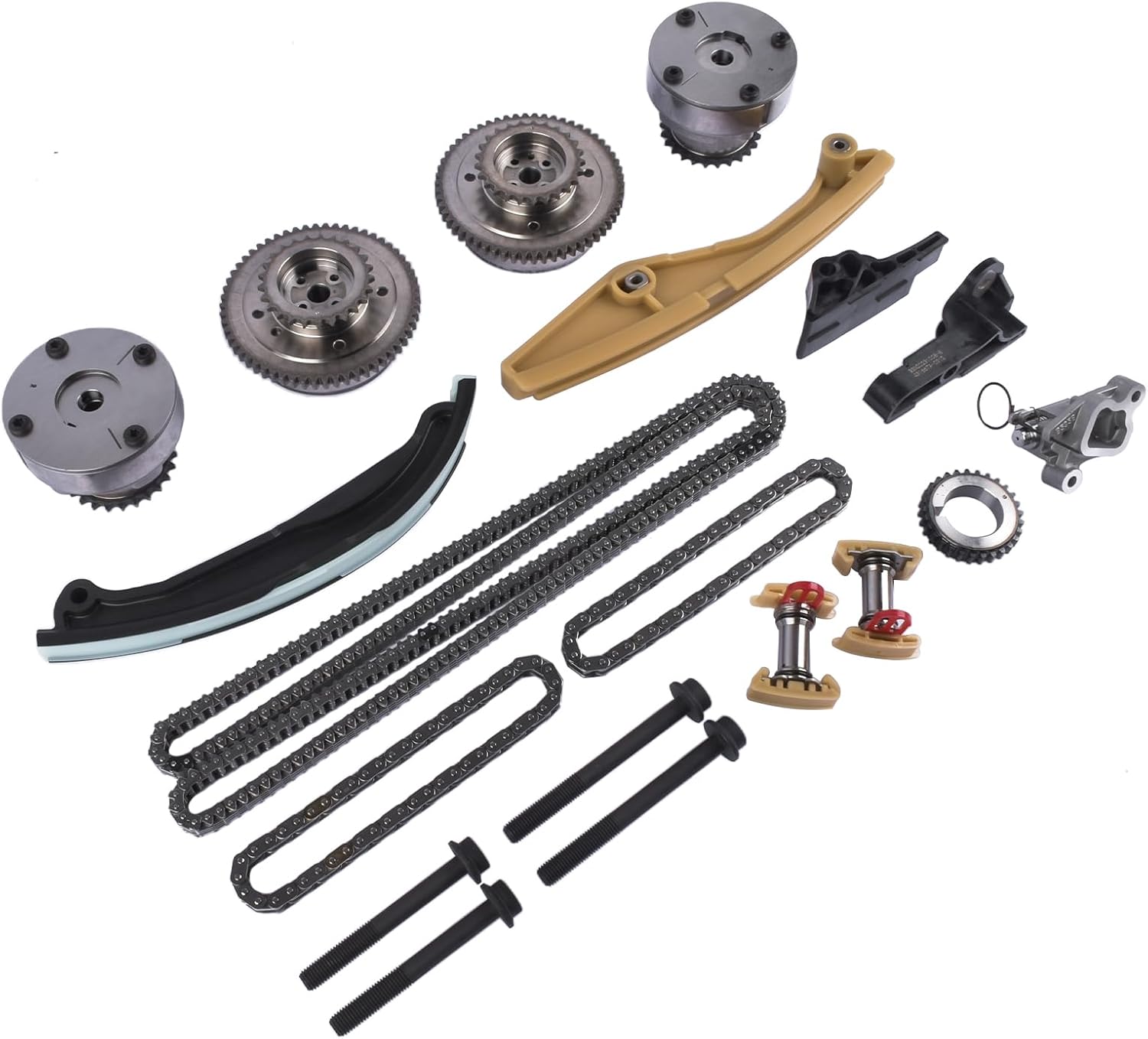 90738S Timing Chain Kit With Cam Phaser Replacement for Ford Edge Expedition Explorer F-150 Mustang Taurus Transit, Lincoln MKX Nautilus Navigator Mark LT 3.5L 3.7L #AT4Z6L266B AT4Z6K254A