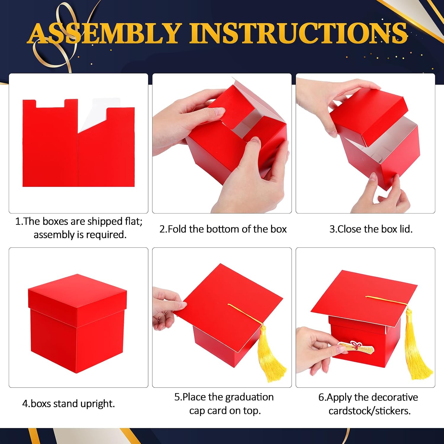 27 PCS Class of 2026 Graduation Card Box Holder for Party 2026 Graduation centerpiece Nesting Gift Boxes Decorations Gard Memory Keeper Holder for Reception Table Decor for School College(Red Gold)