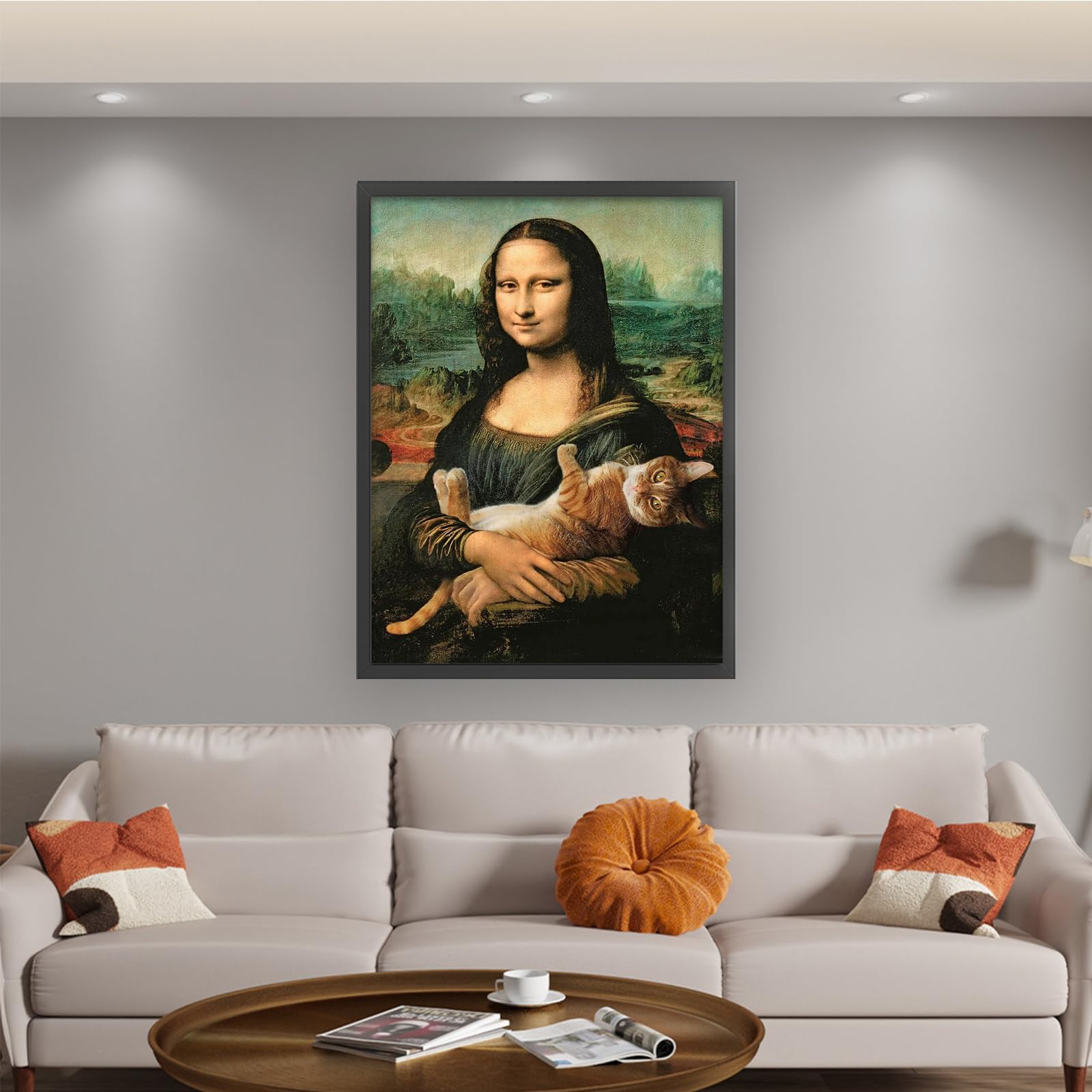 Kexpery Mona Lisa Cat zestaw do haftu krzyżykowego 14CT duży format 65x40cm dla początkujących DIY rzemiosło dekoracji